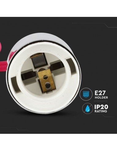 3792-Lampadario LED a Cilindro in Metallo con Portalampada E Max  Lcm Colore Cromato e Cavo Fucsia-6