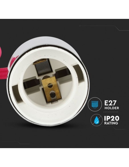 3792-Lampadario LED a Cilindro in Metallo con Portalampada E Max  Lcm Colore Cromato e Cavo Fucsia-6