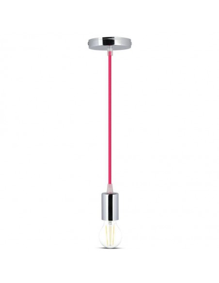 3792-Lampadario LED a Cilindro in Metallo con Portalampada E Max  Lcm Colore Cromato e Cavo Fucsia-7