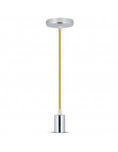 3794-Lampadario LED a Cilindro in Metallo con Portalampada E Max  Lcm Colore Cromato e Cavo Beige-1