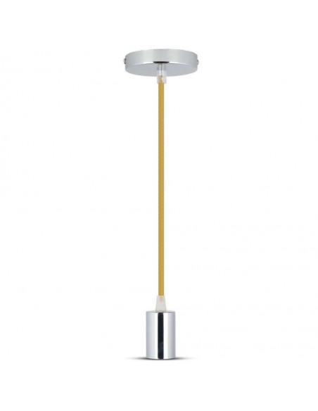 3794-Lampadario LED a Cilindro in Metallo con Portalampada E Max  Lcm Colore Cromato e Cavo Beige-1