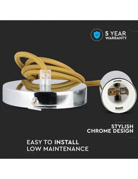 3794-Lampadario LED a Cilindro in Metallo con Portalampada E Max  Lcm Colore Cromato e Cavo Beige-5