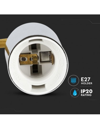 3794-Lampadario LED a Cilindro in Metallo con Portalampada E Max  Lcm Colore Cromato e Cavo Beige-6