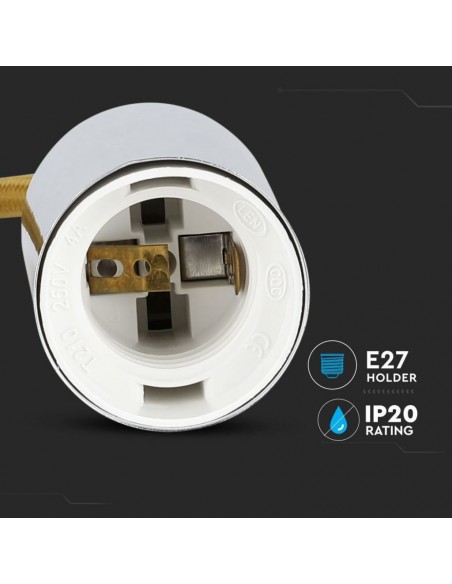 3794-Lampadario LED a Cilindro in Metallo con Portalampada E Max  Lcm Colore Cromato e Cavo Beige-6