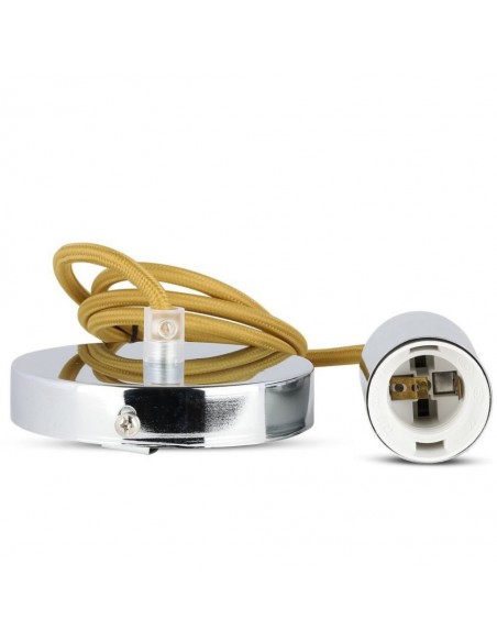 3794-Lampadario LED a Cilindro in Metallo con Portalampada E Max  Lcm Colore Cromato e Cavo Beige-7