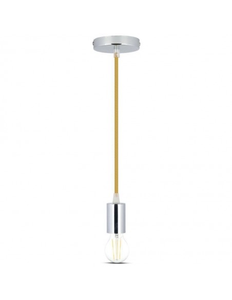 Lampada a sospensione a tazza in metallo cromato beige