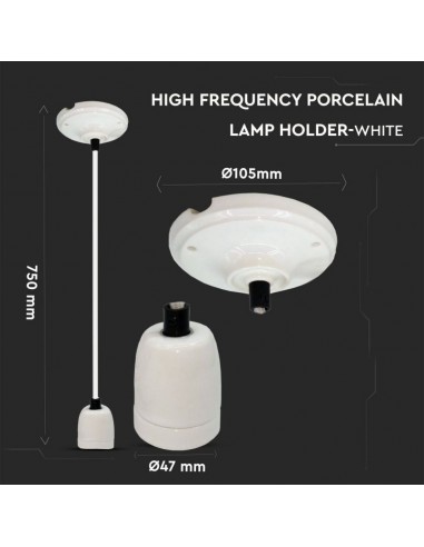 3803-Portalampada in Porcellana E Max  Colore Bianco e Cavo in Corda-2