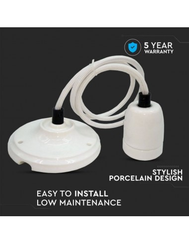 3803-Portalampada in Porcellana E Max  Colore Bianco e Cavo in Corda-5