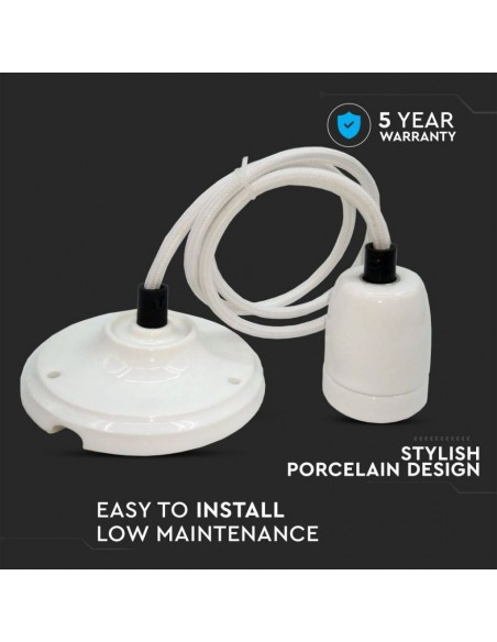 3803-Portalampada in Porcellana E Max  Colore Bianco e Cavo in Corda-5