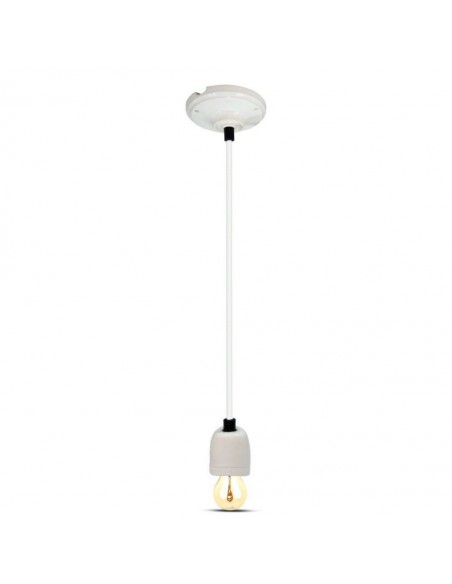 Portalampada in Porcellana E27 (Max 60W) Bianco e Cavo in Corda