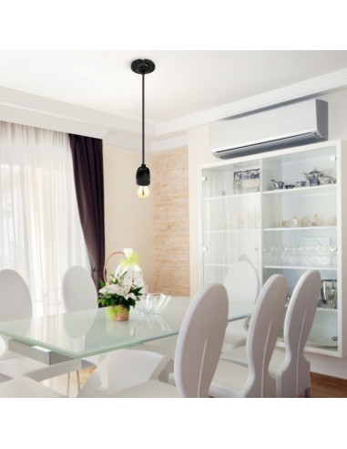 3804-Portalampada in Porcellana E Max  Colore Nero e Cavo in Corda-3