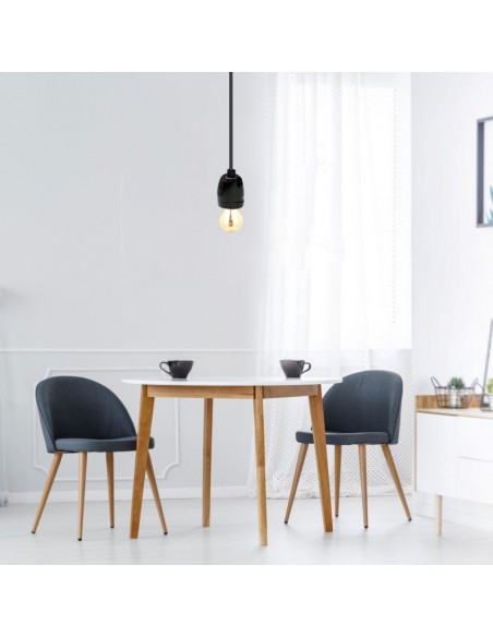 3804-Portalampada in Porcellana E Max  Colore Nero e Cavo in Corda-4