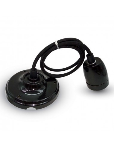 3804-Portalampada in Porcellana E Max  Colore Nero e Cavo in Corda-5