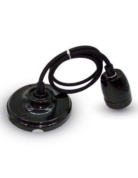 3804-Portalampada in Porcellana E Max  Colore Nero e Cavo in Corda-5