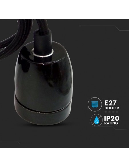 3804-Portalampada in Porcellana E Max  Colore Nero e Cavo in Corda-7