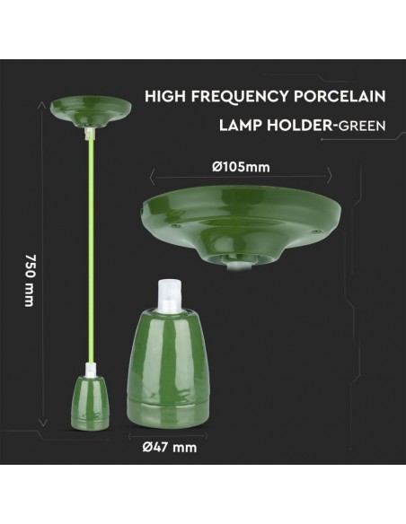 3805-Portalampada in Porcellana E Max  Colore Verde e Cavo in Corda-2