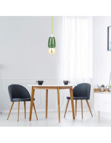 3805-Portalampada in Porcellana E Max  Colore Verde e Cavo in Corda-3