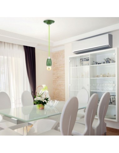 3805-Portalampada in Porcellana E Max  Colore Verde e Cavo in Corda-4