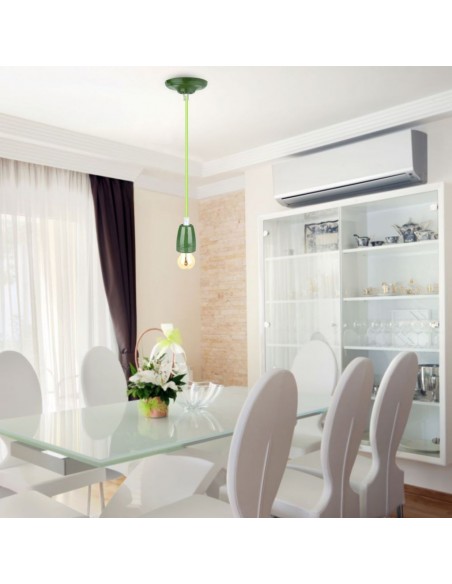 3805-Portalampada in Porcellana E Max  Colore Verde e Cavo in Corda-4