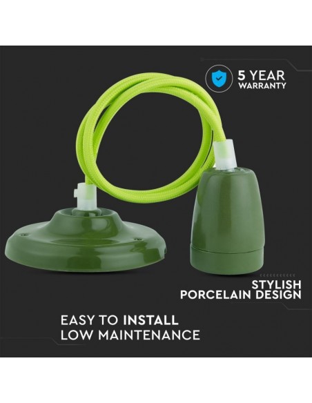 3805-Portalampada in Porcellana E Max  Colore Verde e Cavo in Corda-5