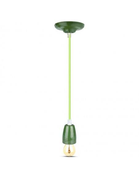 Portalampada in Porcellana E27 (Max 60W) Verde e Cavo in Corda