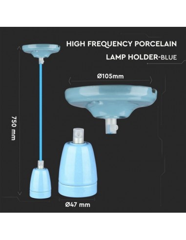 3806-Portalampada in Porcellana E Max  Colore Blu e Cavo in Corda-2