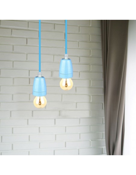 3806-Portalampada in Porcellana E Max  Colore Blu e Cavo in Corda-3