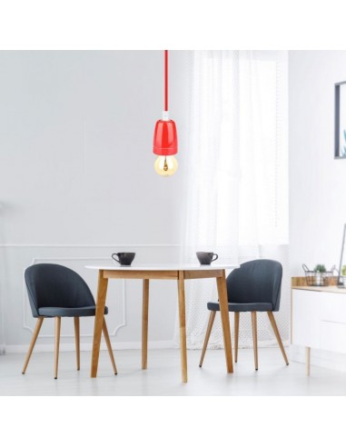 3807-Portalampada in Porcellana E Max  Colore Rosso e Cavo in Corda-3