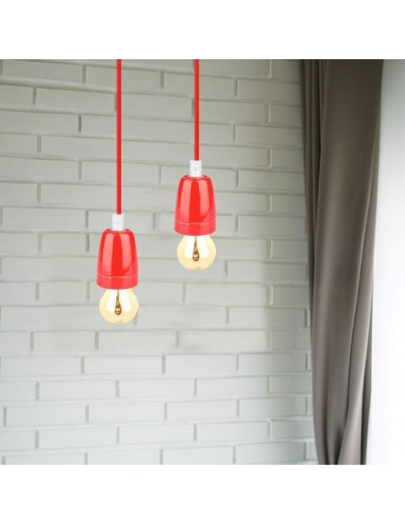 3807-Portalampada in Porcellana E Max  Colore Rosso e Cavo in Corda-4