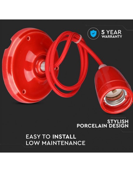 3807-Portalampada in Porcellana E Max  Colore Rosso e Cavo in Corda-5