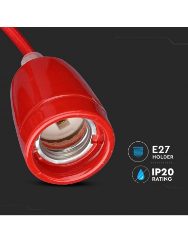 3807-Portalampada in Porcellana E Max  Colore Rosso e Cavo in Corda-6