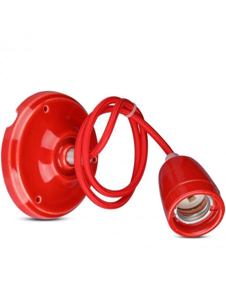 3807-Portalampada in Porcellana E Max  Colore Rosso e Cavo in Corda-7