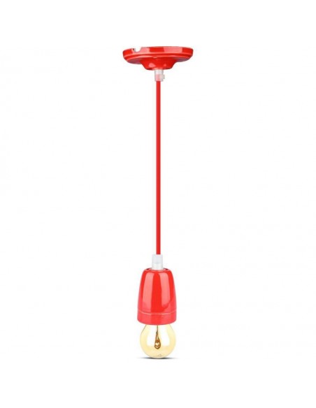 Portalampada in Porcellana E27 (Max 60W) Rosso e Cavo in Corda