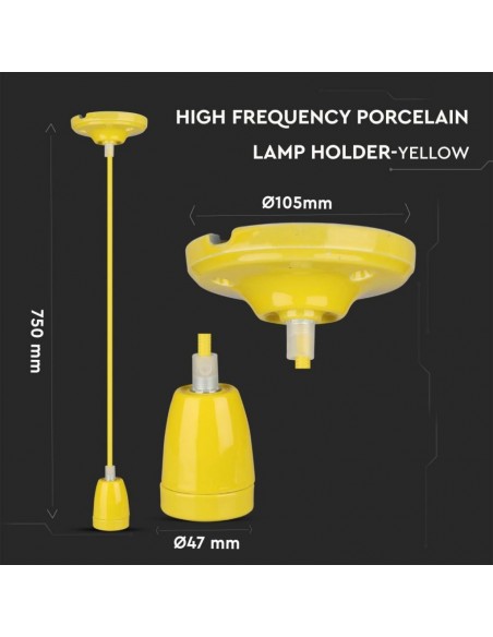 3809-Portalampada in Porcellana E Max  Colore Giallo e Cavo in Corda-3