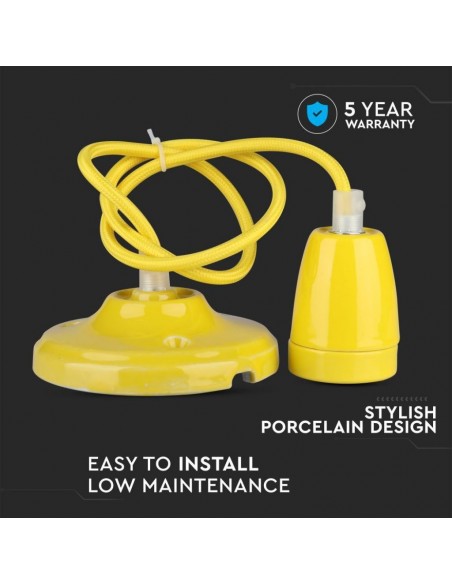 3809-Portalampada in Porcellana E Max  Colore Giallo e Cavo in Corda-6