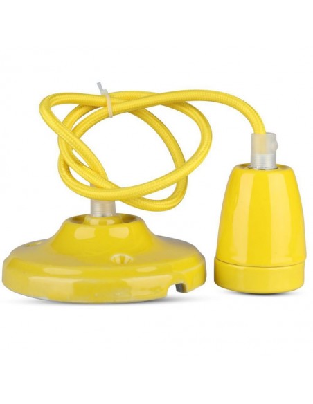 Portalampada in Porcellana E27 (Max 60W) Giallo e Cavo in Corda