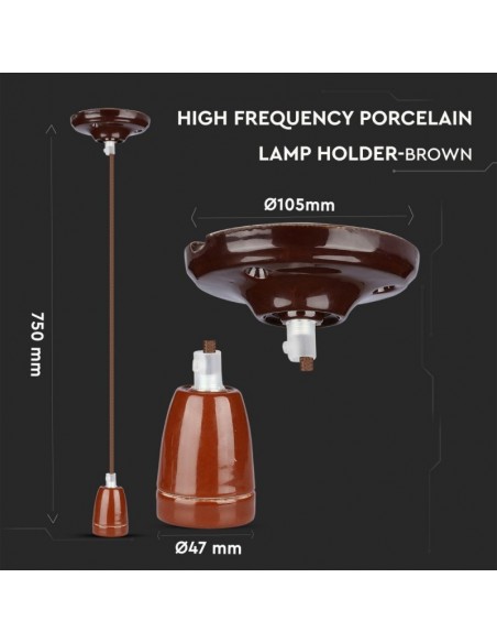 3810-Portalampada in Porcellana E Max  Colore Marrone e Cavo in Corda-3