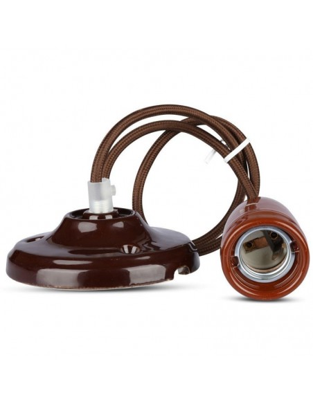 3810-Portalampada in Porcellana E Max  Colore Marrone e Cavo in Corda-7