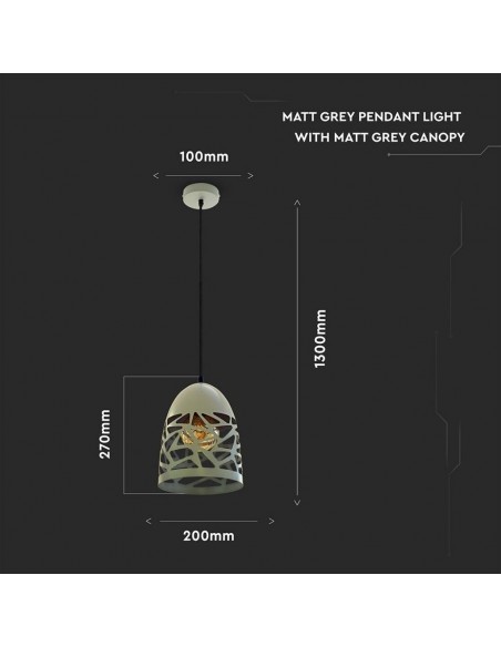 3822-Lampadario LED a Campana in Metallo Satinato con Portalampada E Max  Colore Grigio Opaco-2