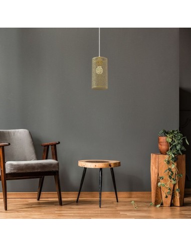 3824-Lampadario LED a Cilindro Alveolare in Metallo Satinato con Portalampada E Øxcm Max  Colore Oro Champagne-3