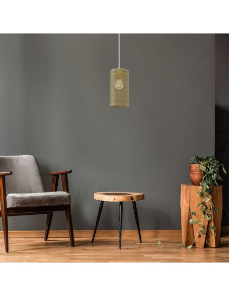 3824-Lampadario LED a Cilindro Alveolare in Metallo Satinato con Portalampada E Øxcm Max  Colore Oro Champagne-3