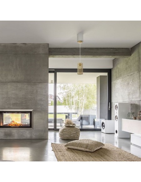 3824-Lampadario LED a Cilindro Alveolare in Metallo Satinato con Portalampada E Øxcm Max  Colore Oro Champagne-4