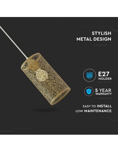 3824-Lampadario LED a Cilindro Alveolare in Metallo Satinato con Portalampada E Øxcm Max  Colore Oro Champagne-6