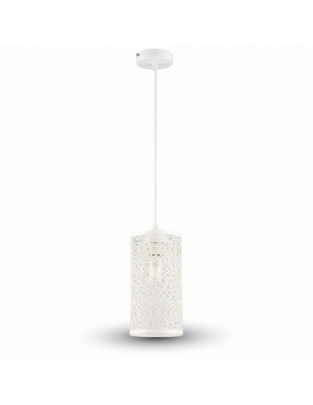 3826-Lampadario LED a Cilindro Alveolare in Metallo Satinato con Portalampada E Øxcm Max  Colore Bianco Opaco-1