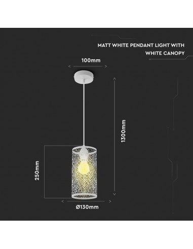 3826-Lampadario LED a Cilindro Alveolare in Metallo Satinato con Portalampada E Øxcm Max  Colore Bianco Opaco-2