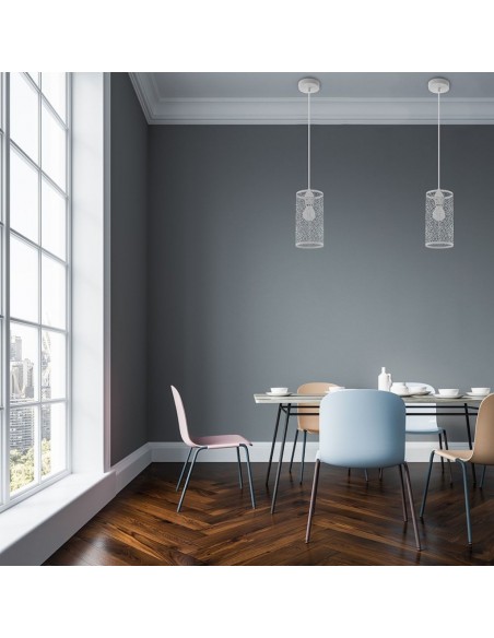 3826-Lampadario LED a Cilindro Alveolare in Metallo Satinato con Portalampada E Øxcm Max  Colore Bianco Opaco-3