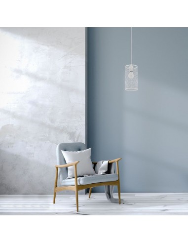 3826-Lampadario LED a Cilindro Alveolare in Metallo Satinato con Portalampada E Øxcm Max  Colore Bianco Opaco-4
