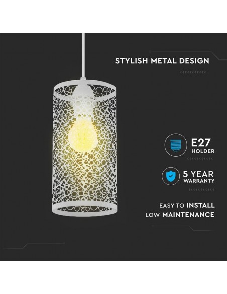 3826-Lampadario LED a Cilindro Alveolare in Metallo Satinato con Portalampada E Øxcm Max  Colore Bianco Opaco-5