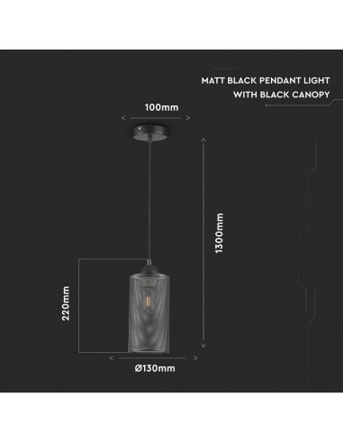 3828-Lampadario LED a Cilindro in Metallo con Portalampada E Max  Colore Nero Opaco-2