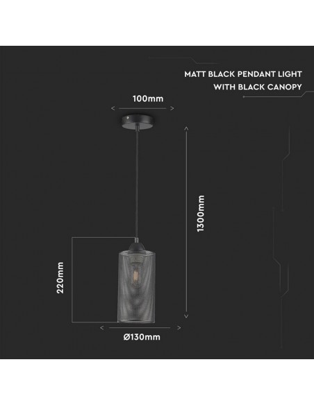 3828-Lampadario LED a Cilindro in Metallo con Portalampada E Max  Colore Nero Opaco-2